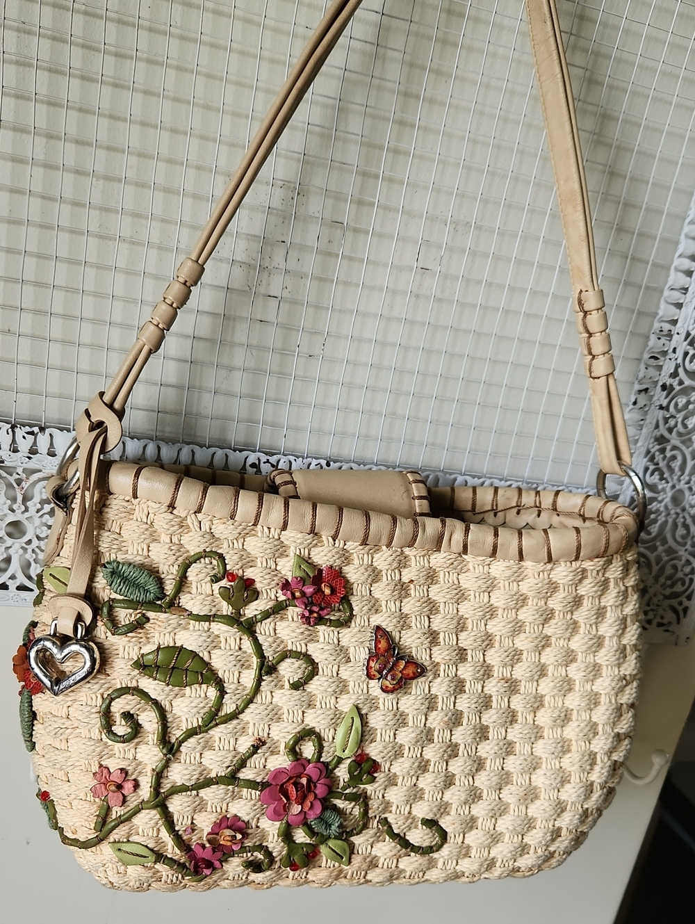 Brighton Calliope Floral Straw Leather Purse Woven